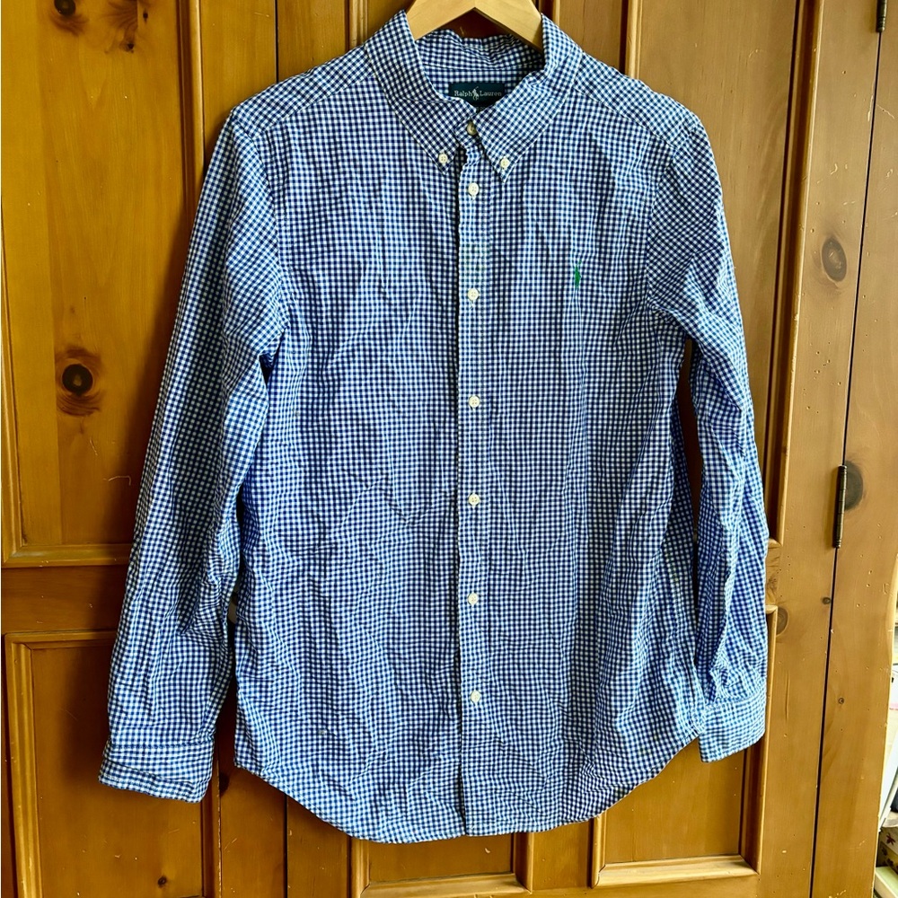 Ralph Lauren Boys XL 18-20 Long Sleeve Buttondown Royalblue Gingham Shirt EUC